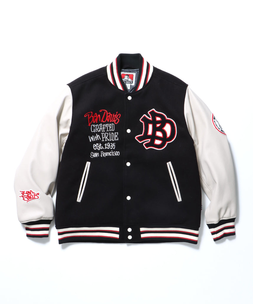 BD STADIUM JACKET / 刺繍 ワッペン OLD オーバーサイズ レトロ アメカジ スケーター 90年代 ブラック
