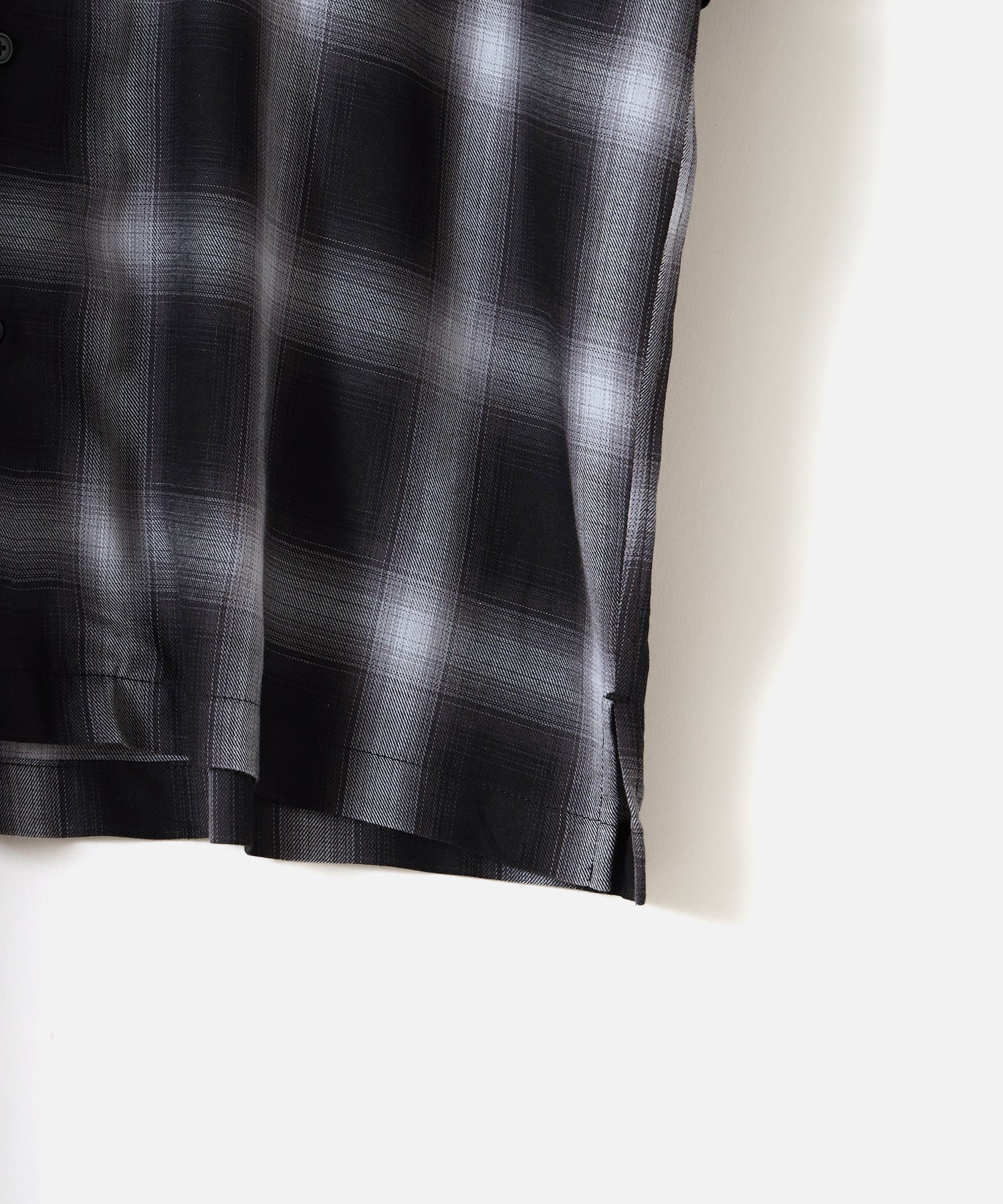 【FFEIN(フェイン)】 OMBRE CHECK EMB H/S SHIRT / オンブレチェック 刺繍 半袖 オープンカラー シャツ チャコール