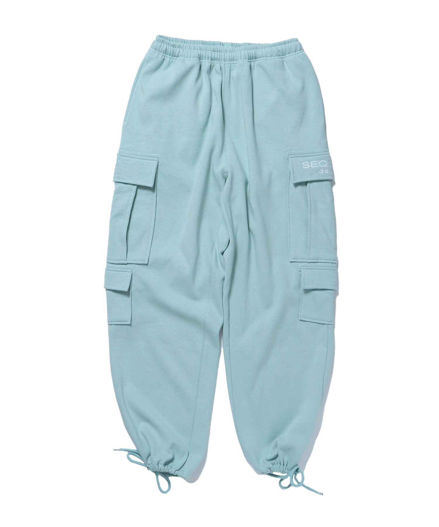 【SEQUENZ】 UTILITY POCKET CARGO PANTS / ロゴ 刺繍 カーゴ ポケット スウェット パンツ ドローコード ミント