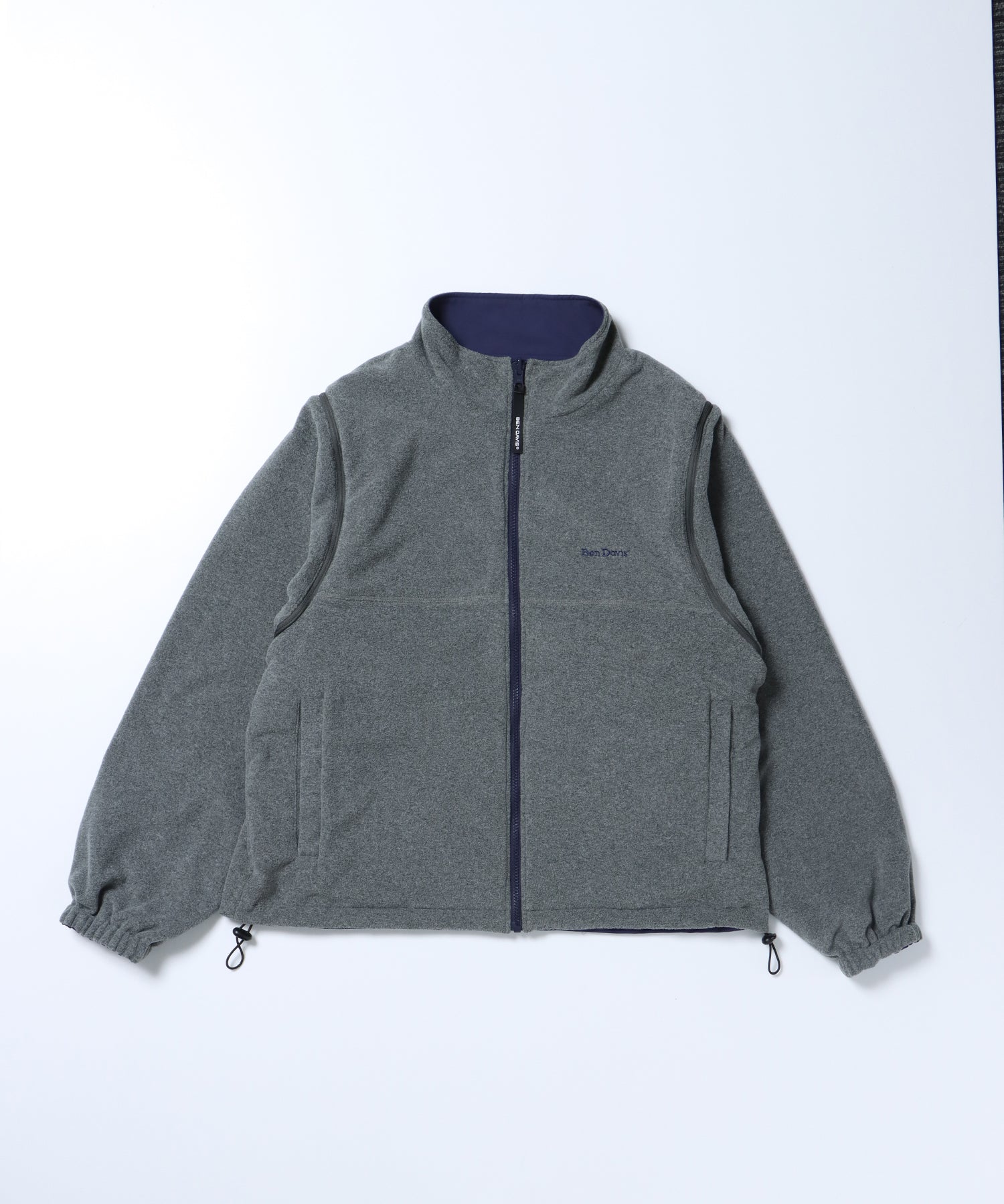 【BEN DAVIS(ベンデイビス)】 4WAY STAND COLLAR JACKET / 4WAY スタンド フリース ロゴ 刺繍 ベスト ジャケット ネイビー