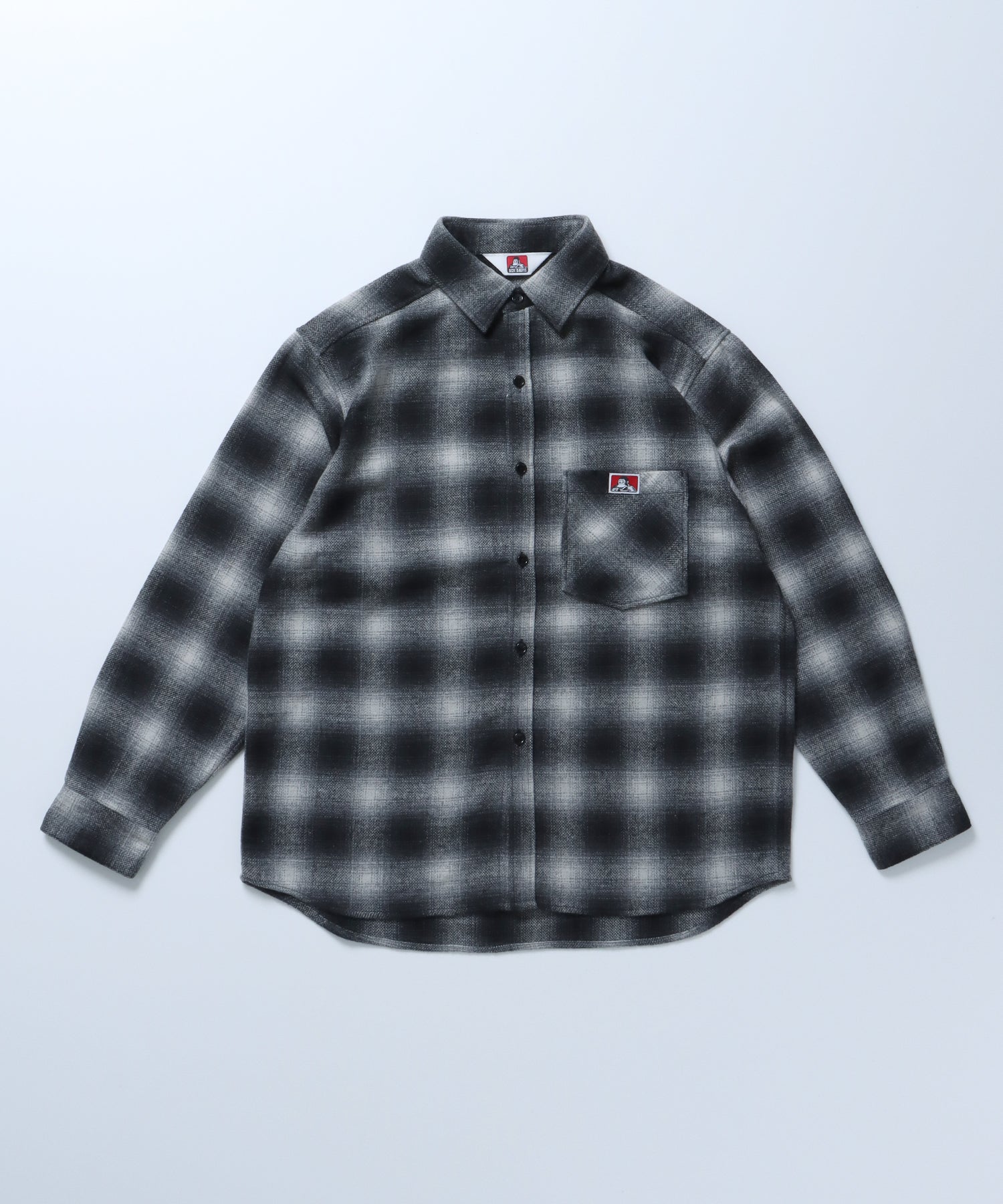 【BEN DAVIS(ベンデイビス)】 HEAVY PLAID SHIRT / オンブレ オーバー チェック 起毛 ピスネーム ネル 長袖 シャツ ブラック