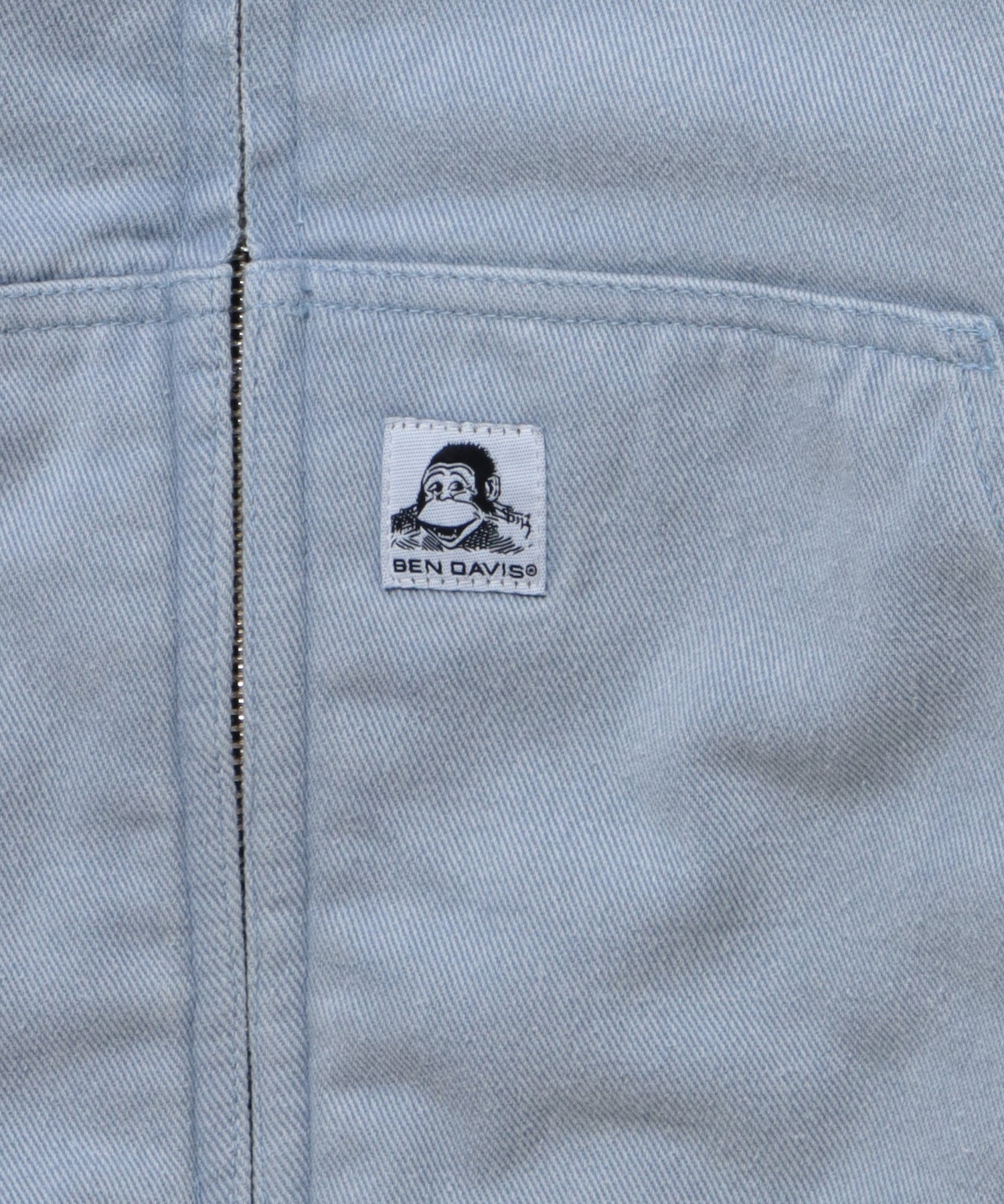 【BEN DAVIS(ベンデイビス)】 BLEACHED WORKERS PARKA / ワイド ジップ ロゴ 刺繍 パーカー サックスブルー