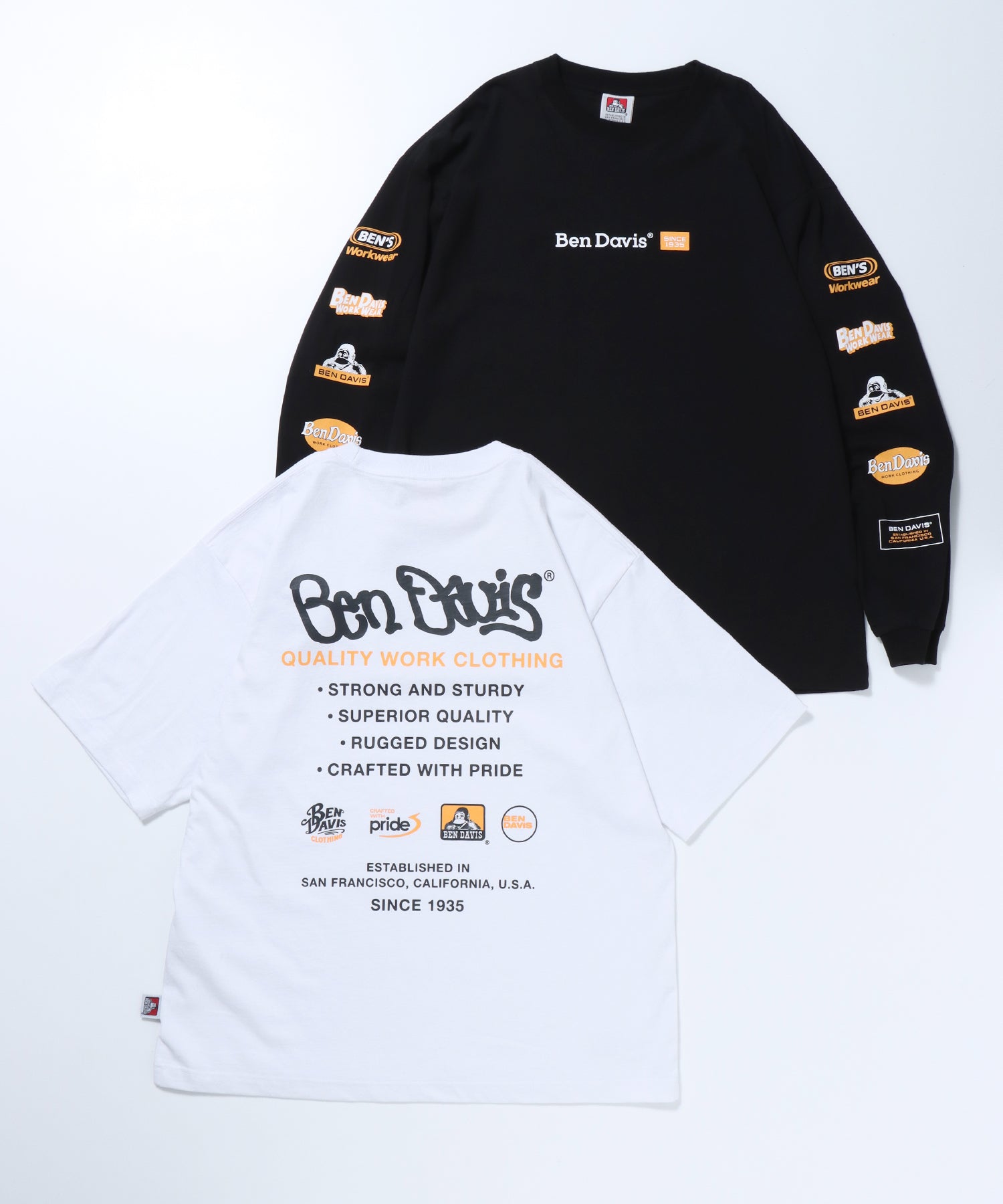 【BEN DAVIS(ベンデイビス)】 LS&SS 2TEES LAYERED(WIDE) / セット プリント レイヤード ロンT ホワイト