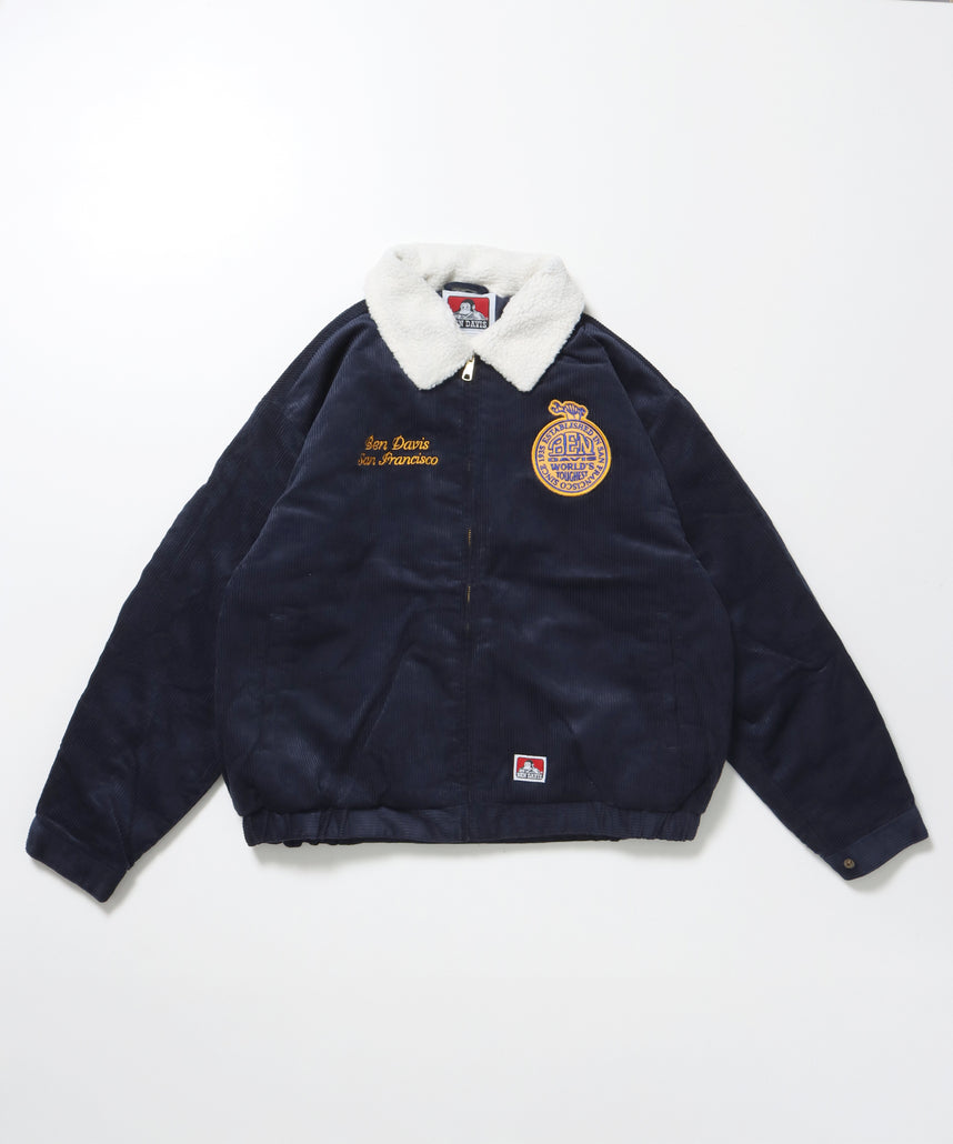 REMOVAL BOA COLLAR CORD JACKET /ジャケット ボア 刺繍 ワッペン スイングトップ ネイビー