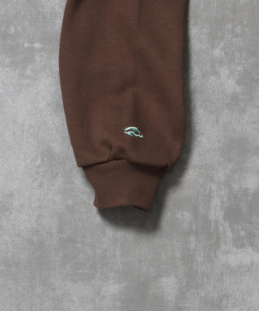 ヘビーウエイトセンターロゴ刺繍ZIPパーカー / パーカー 裏起毛 ジップ 刺繍 ロゴ フーディ バブルジップ ブラウン