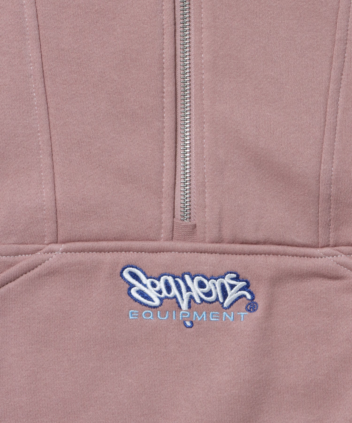 90s 1/2 ZIP SWEAT / 裏起毛 オーバーサイズ プルオーバー スウェット ルーズシルエット ハーフジップ 刺繍 ポケット ジップアップ セットアップ ピンク ≪SET UP着用可能≫