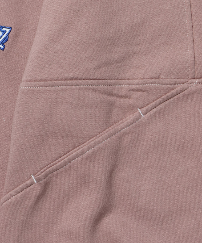 90s 1/2 ZIP SWEAT / 裏起毛 オーバーサイズ プルオーバー スウェット ルーズシルエット ハーフジップ 刺繍 ポケット ジップアップ セットアップ ピンク ≪SET UP着用可能≫