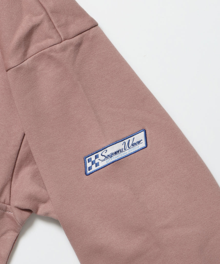 90s 1/2 ZIP SWEAT / 裏起毛 オーバーサイズ プルオーバー スウェット ルーズシルエット ハーフジップ 刺繍 ポケット ジップアップ セットアップ ピンク ≪SET UP着用可能≫