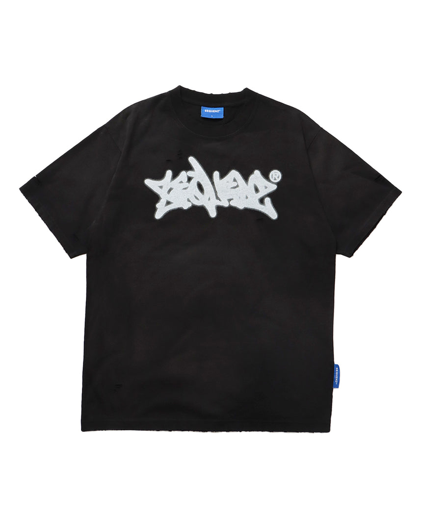 BLUR LOGO DAMAGE S/S TEE / ダメージ Tシャツ グランジ 加工 ブランドロゴ プリント 半袖 ブラック
