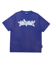 BLUR LOGO DAMAGE S/S TEE / ダメージ Tシャツ グランジ 加工 ブランドロゴ プリント 半袖 ブルー