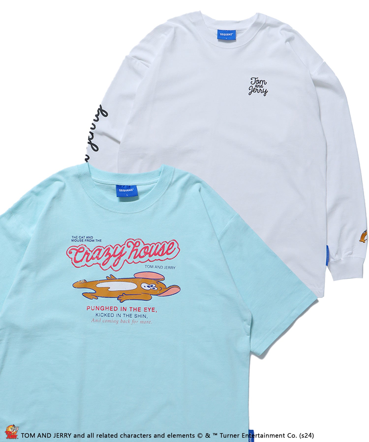 TJ VINTAGE LIKE TEE LAYERED / 半袖Tシャツ ロンT 2枚セット ワンポイント バックプリント レイヤード 長袖Tシャツ  TOM and JERRY ブルー