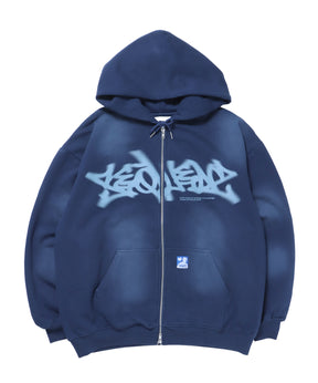 FADE ZIP P/K /フェード フルジップ オーバーサイズ ヴィンテージライク センターロゴ 裏起毛 ネイビー ≪SET UP着用可能≫