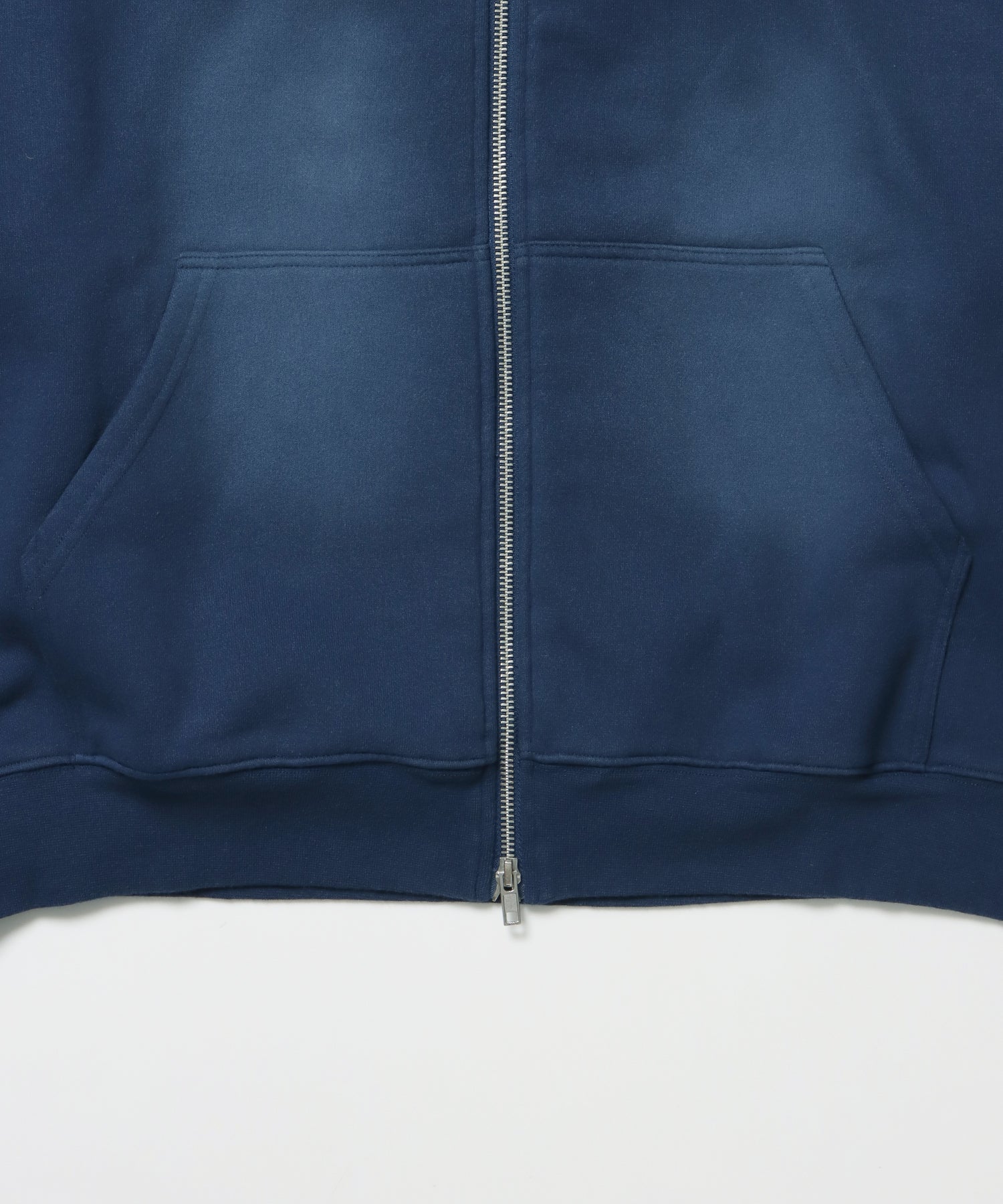 FADE ZIP P/K /フェード フルジップ オーバーサイズ ヴィンテージライク センターロゴ 裏起毛 ネイビー ≪SET UP着用可能≫