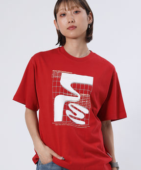 アートデザインショート丈Tシャツ / Tシャツ 短丈 クルーネック 半袖 レッド
