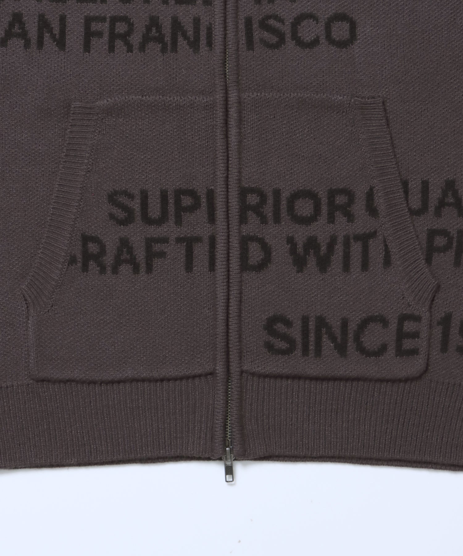 FAUX FUR TRIM KNIT JACKET / オーバーサイズ ニット ファー ジップパーカー フーディ ダブルジップ チャコール