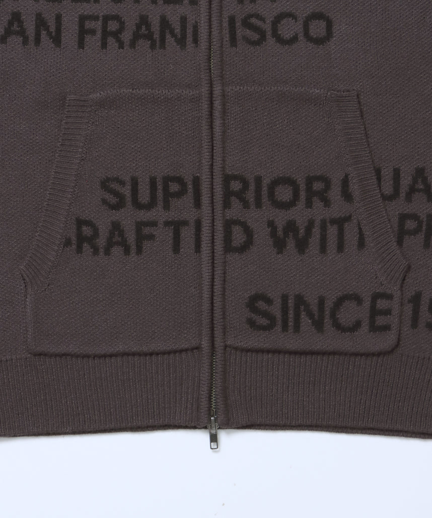 FAUX FUR TRIM KNIT JACKET / オーバーサイズ ニット ファー ジップパーカー フーディ ダブルジップ チャコール