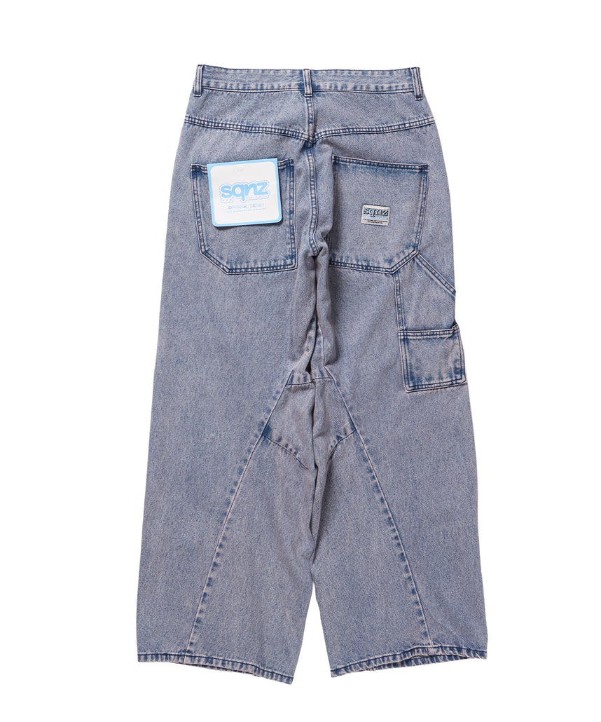 sqnz washed curve denim pants / カーブデニム ワイドパンツ ヴィンテージライク オーバーダイ グレイッシュピンク≪SET UP着用可能≫