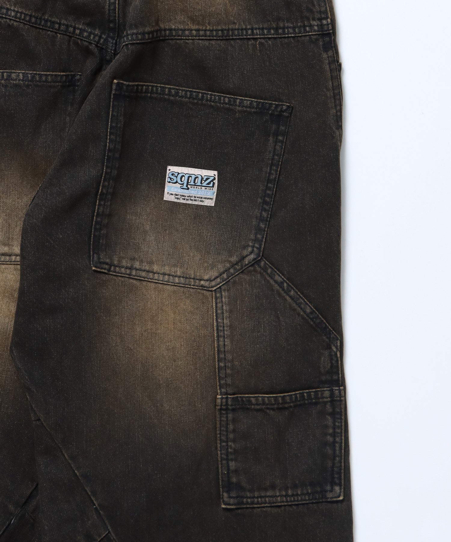 sqnz twist drape denim pants / ツイストドレープデニム カーブデニム ワイドパンツ ヴィンテージライク オーバーダイ≪SET UP着用可能≫