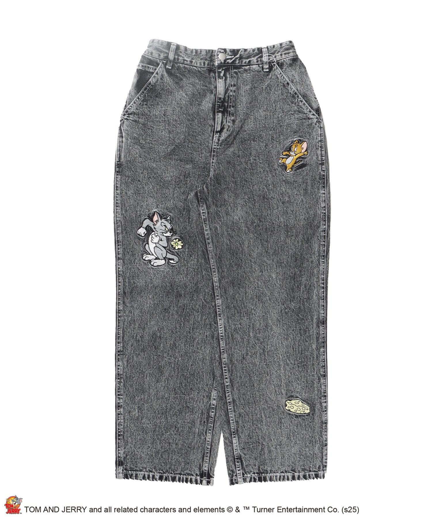 【SEQUENZ(シークエンズ)】TJ CHASE DENIM PANTS / トムとジェリー パンツ 長ズボン ワンポイント 刺繍 ブラック