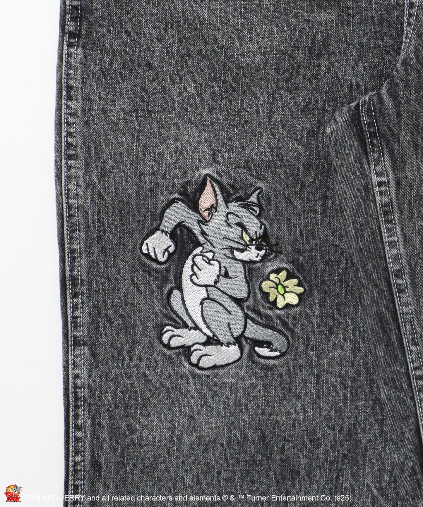 【SEQUENZ(シークエンズ)】TJ CHASE DENIM PANTS / トムとジェリー パンツ 長ズボン ワンポイント 刺繍 ブラック