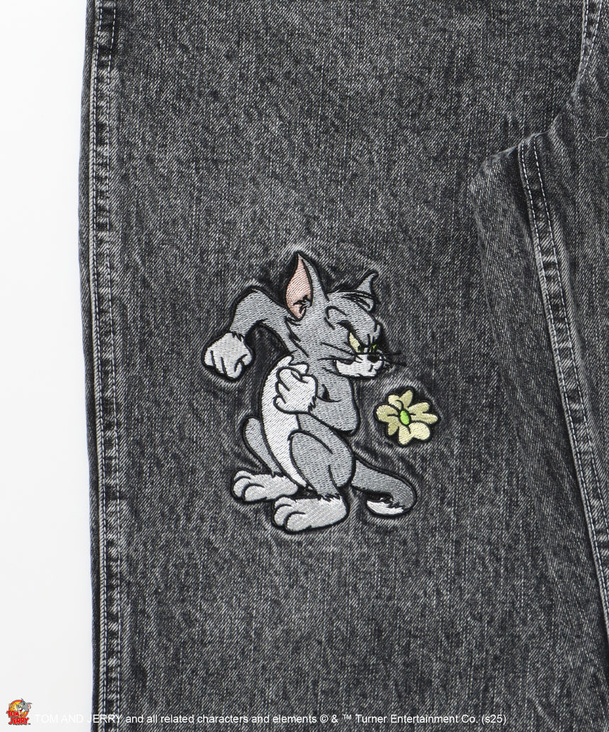 【SEQUENZ(シークエンズ)】TJ CHASE DENIM PANTS / トムとジェリー パンツ 長ズボン ワンポイント 刺繍 ブラック