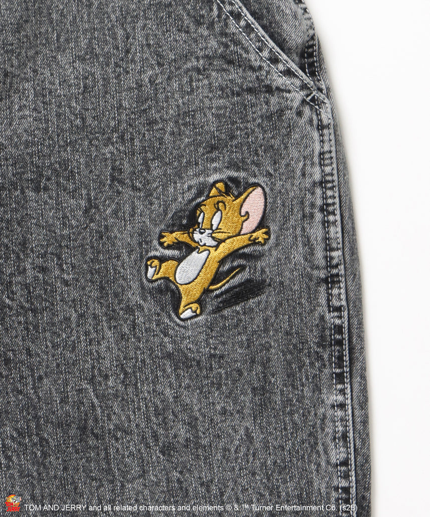 【SEQUENZ(シークエンズ)】TJ CHASE DENIM PANTS / トムとジェリー パンツ 長ズボン ワンポイント 刺繍 ブラック