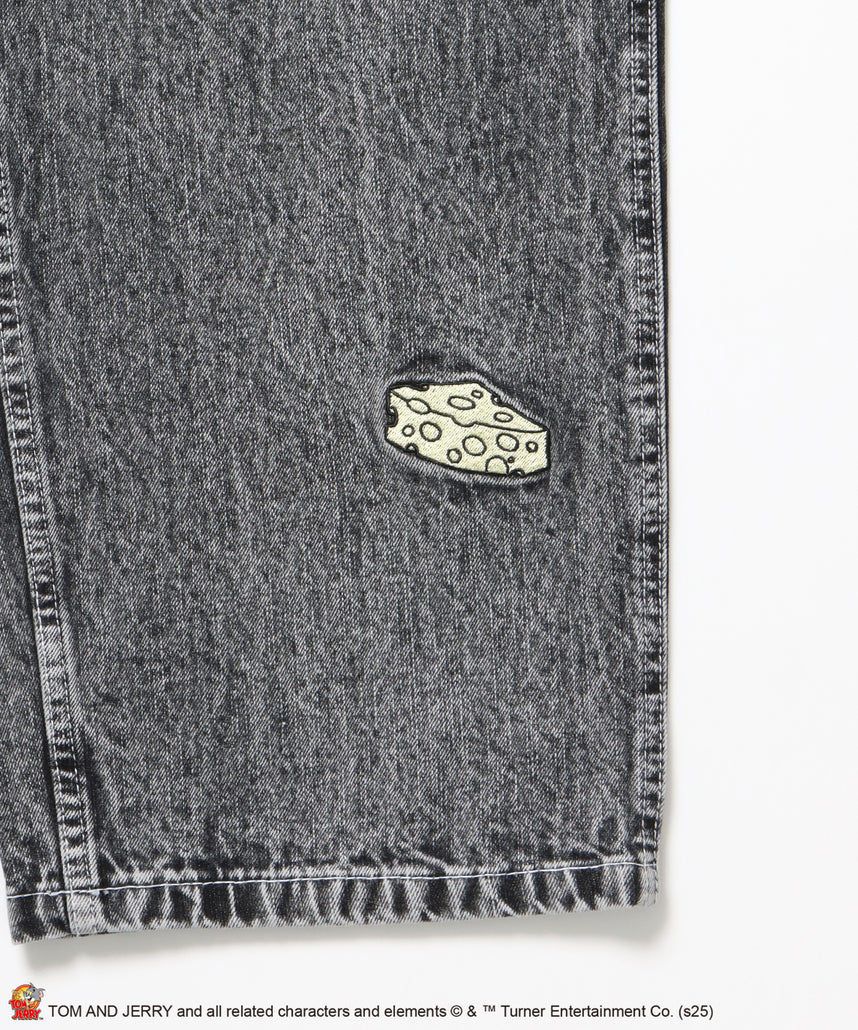 【SEQUENZ(シークエンズ)】TJ CHASE DENIM PANTS / トムとジェリー パンツ 長ズボン ワンポイント 刺繍 ブラック