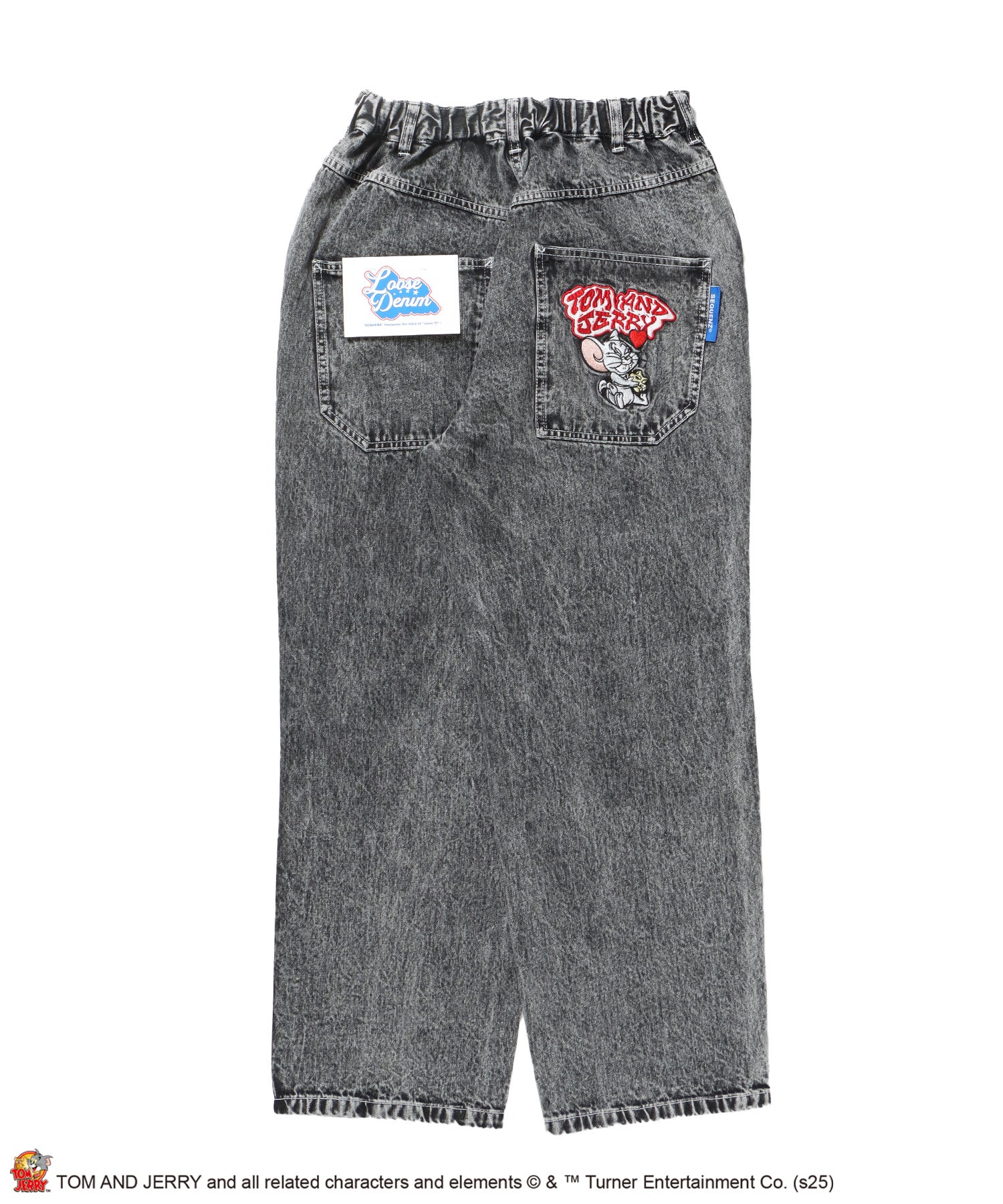 【SEQUENZ(シークエンズ)】TJ CHASE DENIM PANTS / トムとジェリー パンツ 長ズボン ワンポイント 刺繍 ブラック