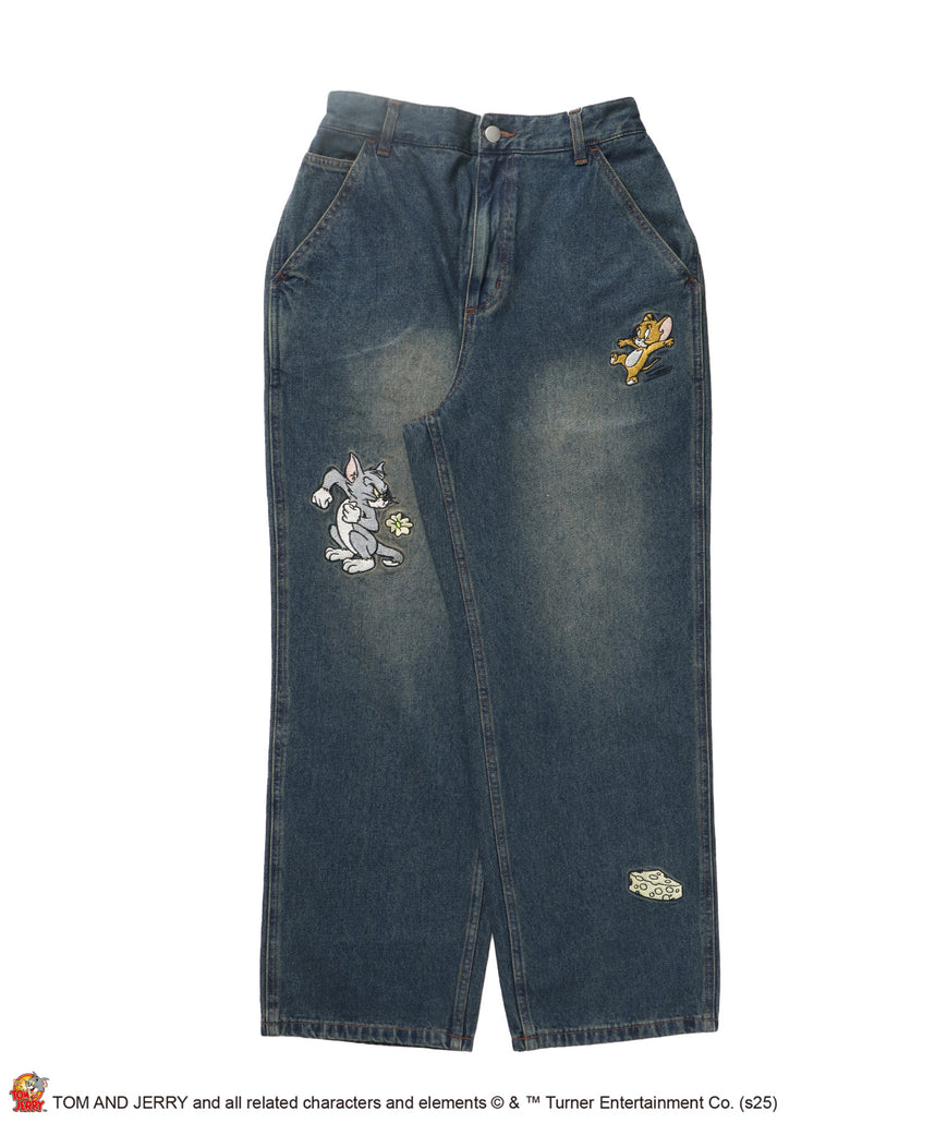 【SEQUENZ(シークエンズ)】TJ CHASE DENIM PANTS / トムとジェリー パンツ 長ズボン ワンポイント 刺繍 ネイビー
