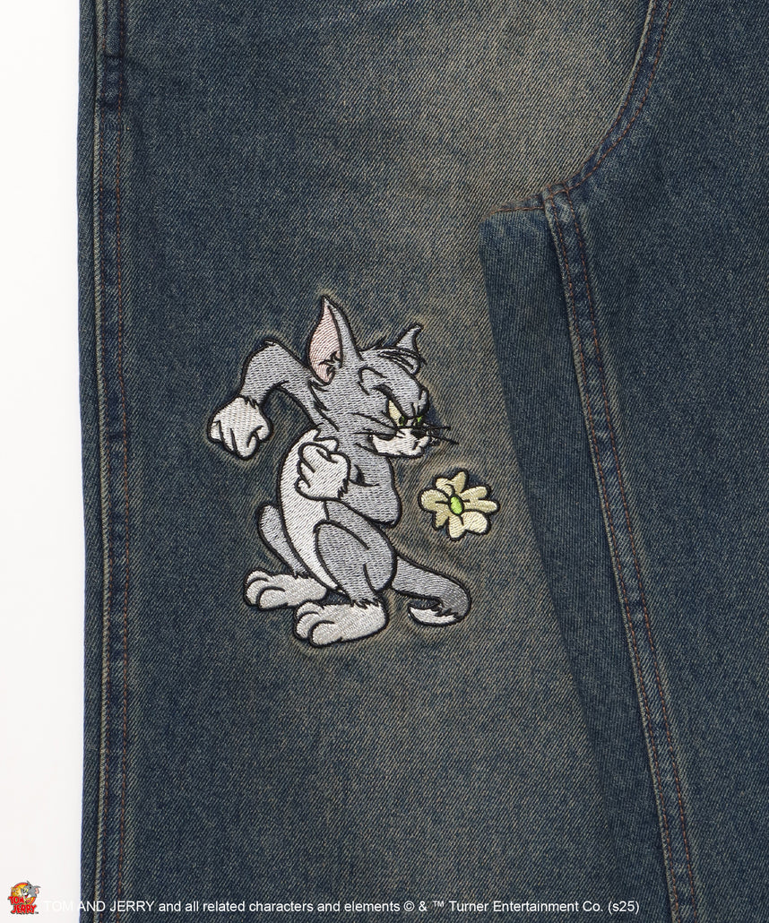 【SEQUENZ(シークエンズ)】TJ CHASE DENIM PANTS / トムとジェリー パンツ 長ズボン ワンポイント 刺繍 ネイビー