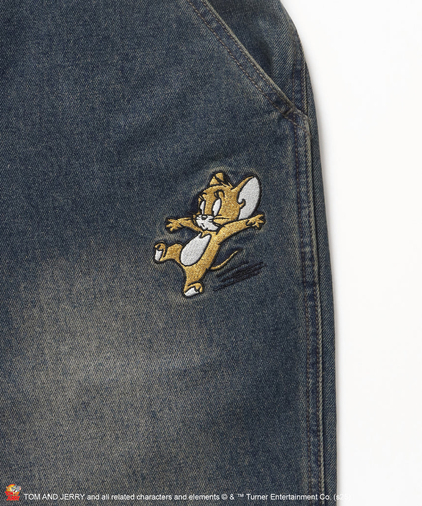 【SEQUENZ(シークエンズ)】TJ CHASE DENIM PANTS / トムとジェリー パンツ 長ズボン ワンポイント 刺繍 ネイビー