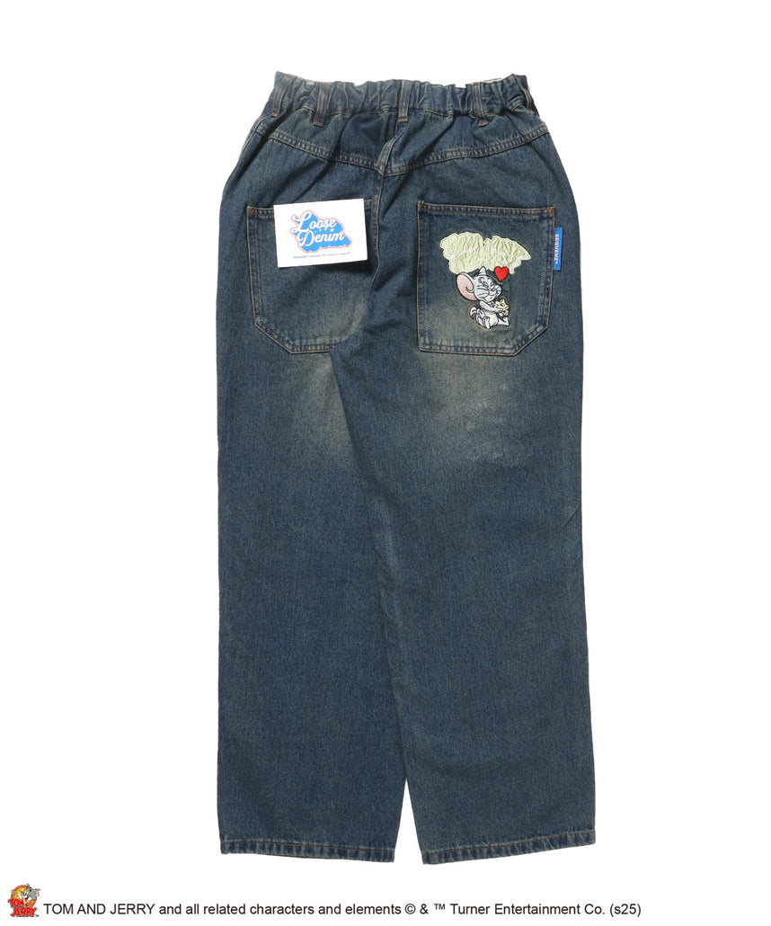 【SEQUENZ(シークエンズ)】TJ CHASE DENIM PANTS / トムとジェリー パンツ 長ズボン ワンポイント 刺繍 ネイビー
