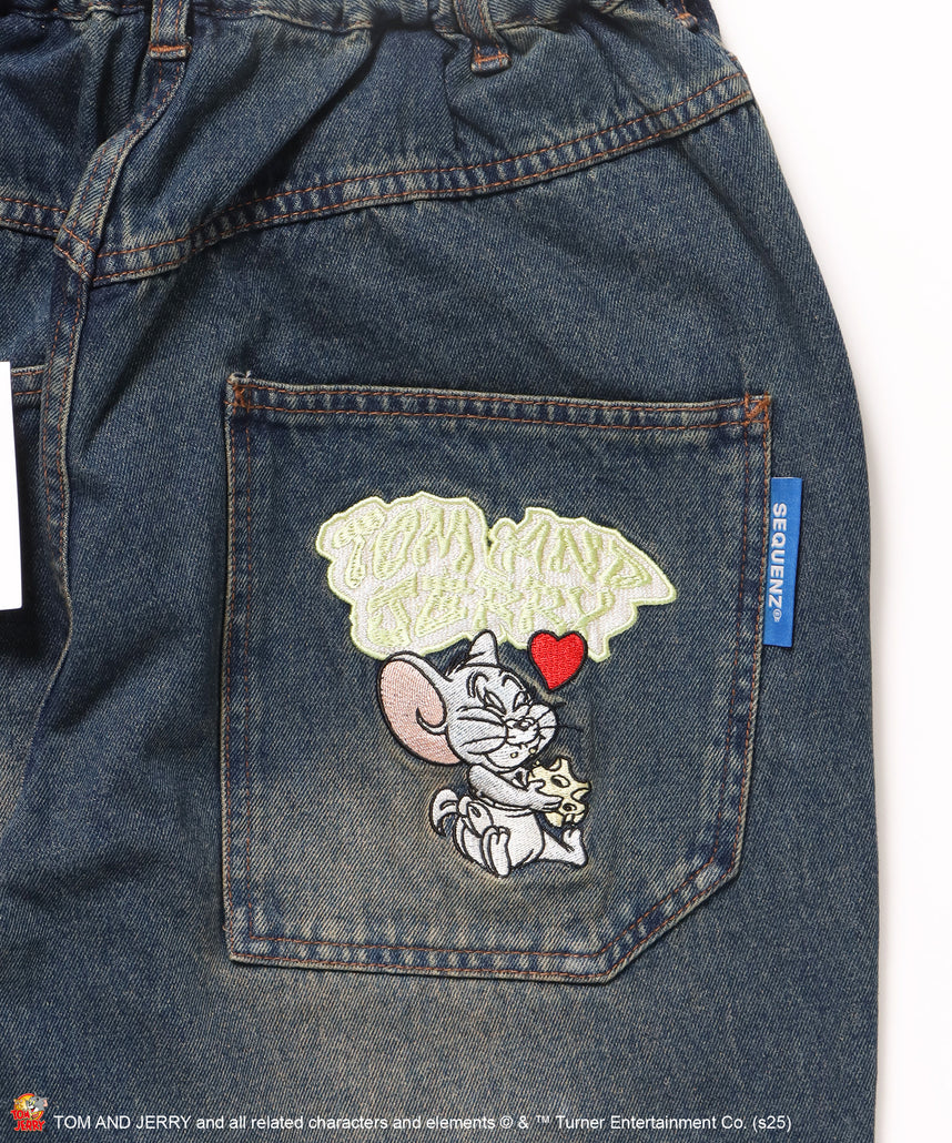 【SEQUENZ(シークエンズ)】TJ CHASE DENIM PANTS / トムとジェリー パンツ 長ズボン ワンポイント 刺繍 ネイビー