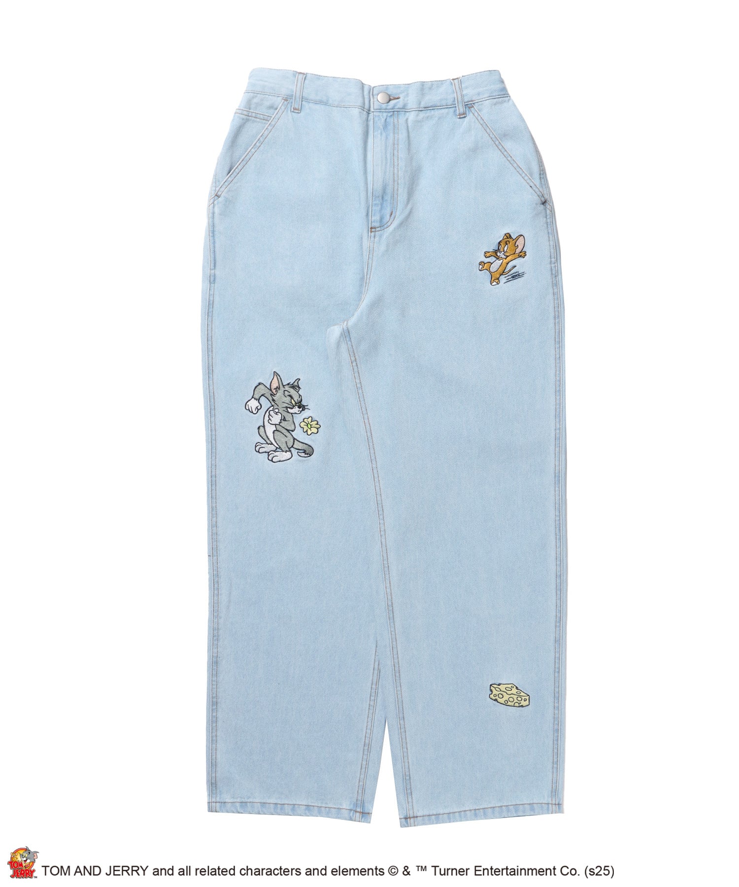 【SEQUENZ(シークエンズ)】TJ CHASE DENIM PANTS / トムとジェリー パンツ 長ズボン ワンポイント 刺繍 サックス