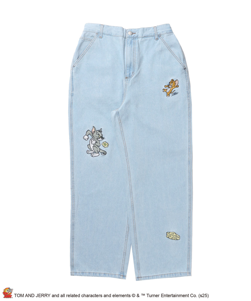 【SEQUENZ(シークエンズ)】TJ CHASE DENIM PANTS / トムとジェリー パンツ 長ズボン ワンポイント 刺繍 サックス