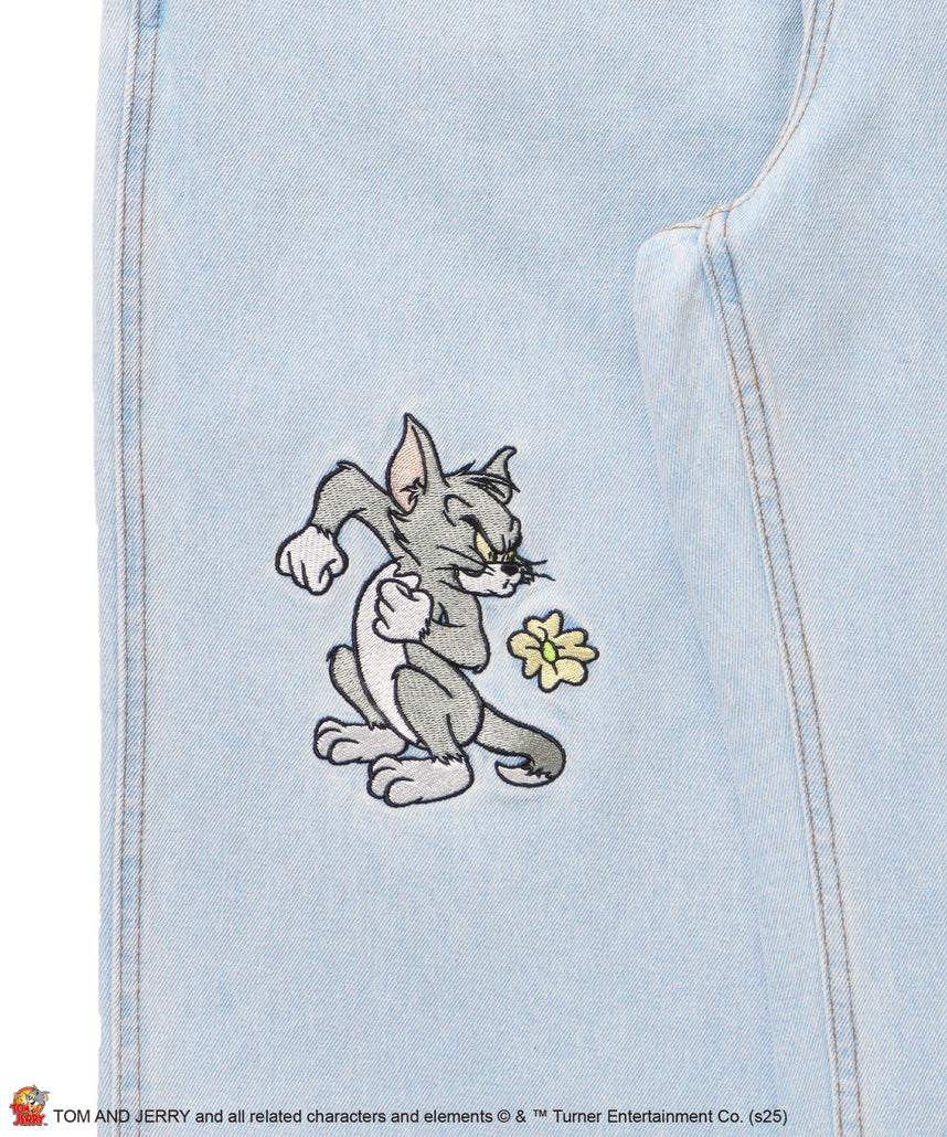 【SEQUENZ(シークエンズ)】TJ CHASE DENIM PANTS / トムとジェリー パンツ 長ズボン ワンポイント 刺繍 サックス