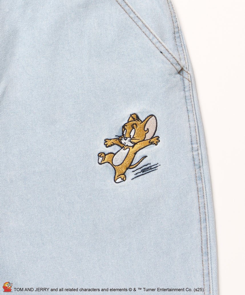 【SEQUENZ(シークエンズ)】TJ CHASE DENIM PANTS / トムとジェリー パンツ 長ズボン ワンポイント 刺繍 サックス