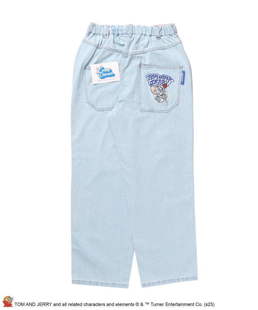 【SEQUENZ(シークエンズ)】TJ CHASE DENIM PANTS / トムとジェリー パンツ 長ズボン ワンポイント 刺繍 サックス