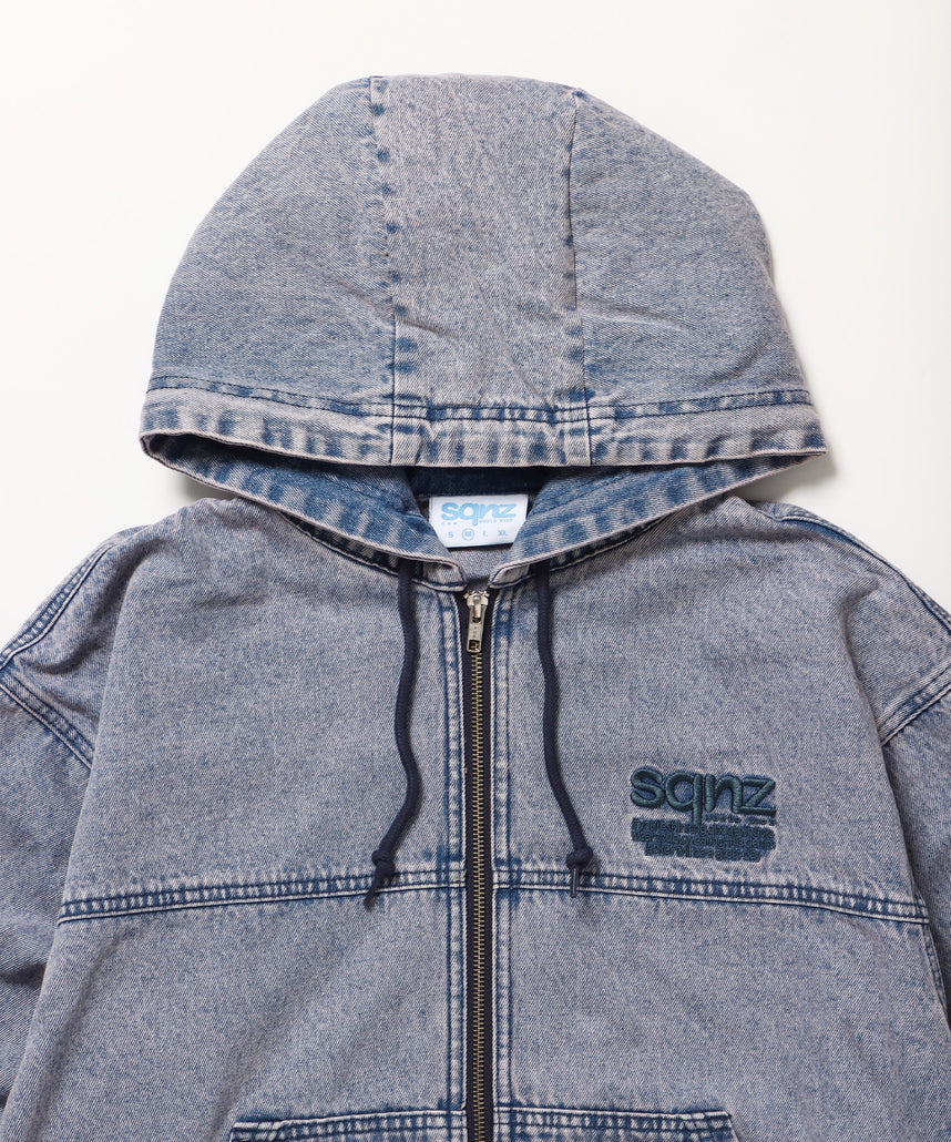sqnz washed denim jacket / ジップパーカー フルジップ ヴィンテージライク フード オーバーダイ グレイッシュピンク ≪SET UP着用可能≫