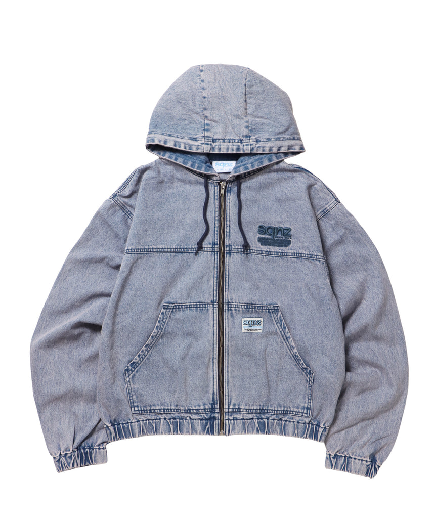 sqnz washed denim jacket / ジップパーカー フルジップ ヴィンテージライク フード オーバーダイ グレイッシュピンク ≪SET UP着用可能≫