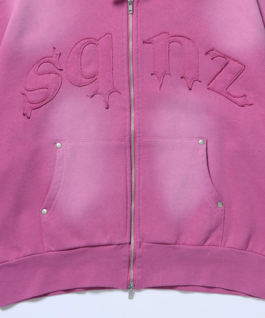 ※WEB限定 / 共地ワッペン裏起毛ジップパーカー / sqnz washed wappen zip p/k ピンク