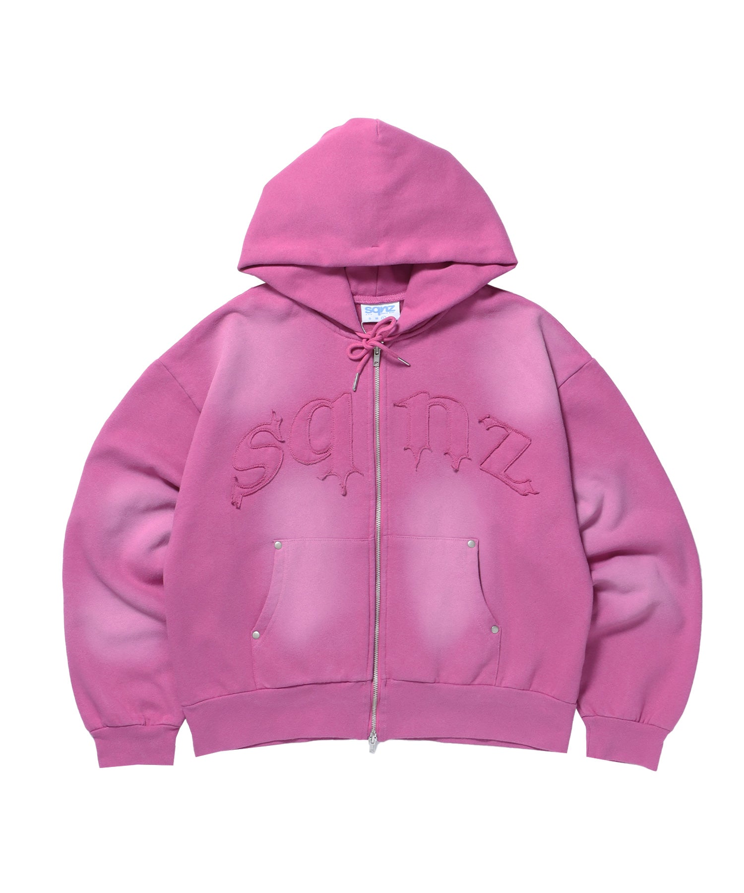 ※WEB限定 / 共地ワッペン裏起毛ジップパーカー / sqnz washed wappen zip p/k ピンク