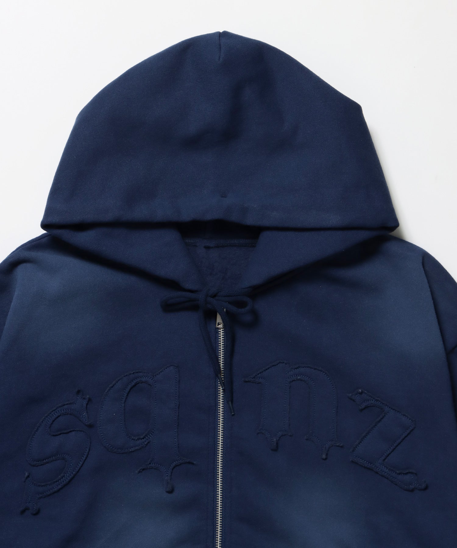 ※WEB限定 / 共地ワッペン裏起毛ジップパーカー / sqnz washed wappen zip p/kネイビー