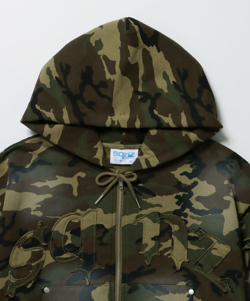 ※WEB限定 / 共地ワッペン裏起毛ジップパーカー / sqnz washed wappen zip p/k 柄80