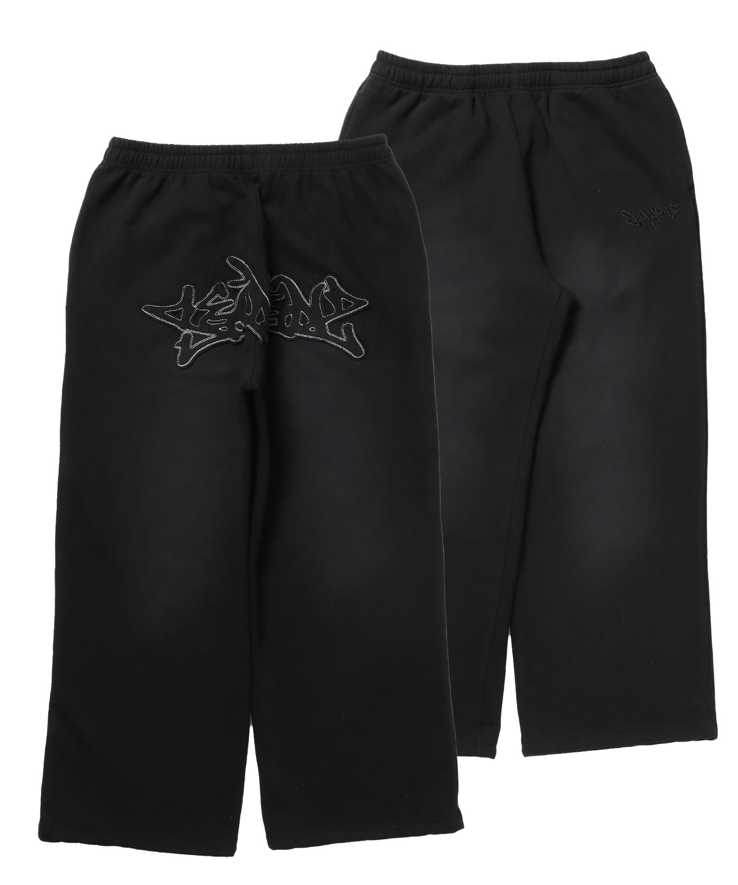 LOGO APPLIQUE SWEAT PANTS / フェード スウェット オーバーサイズ ヴィンテージライク 裏起毛 ブラック