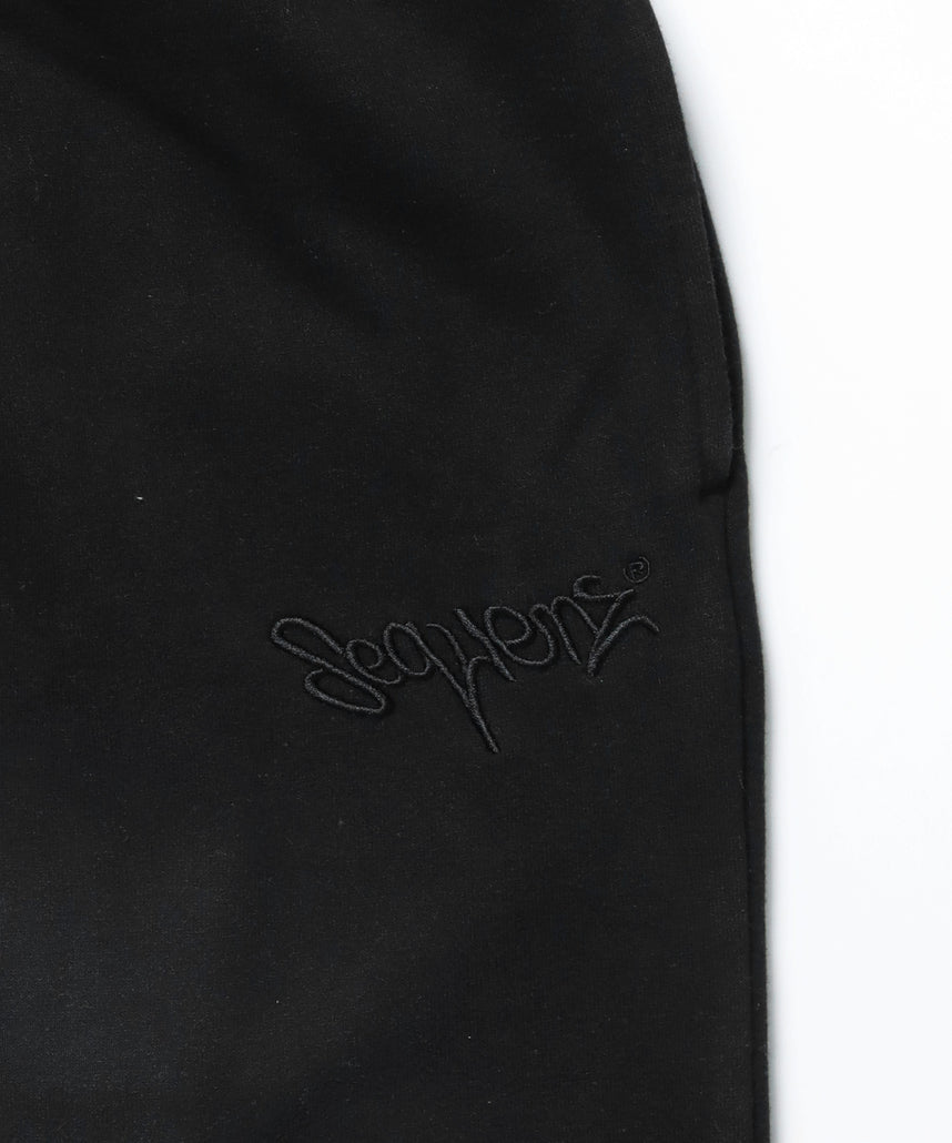LOGO APPLIQUE SWEAT PANTS / フェード スウェット オーバーサイズ ヴィンテージライク 裏起毛 ブラック