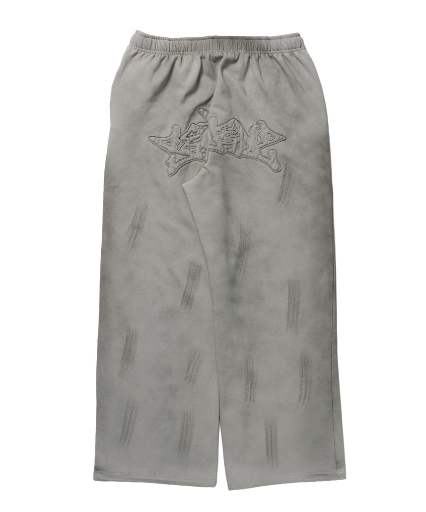 LOGO APPLIQUE SWEAT PANTS / フェード スウェット オーバーサイズ ヴィンテージライク 裏起毛 ライトグレー