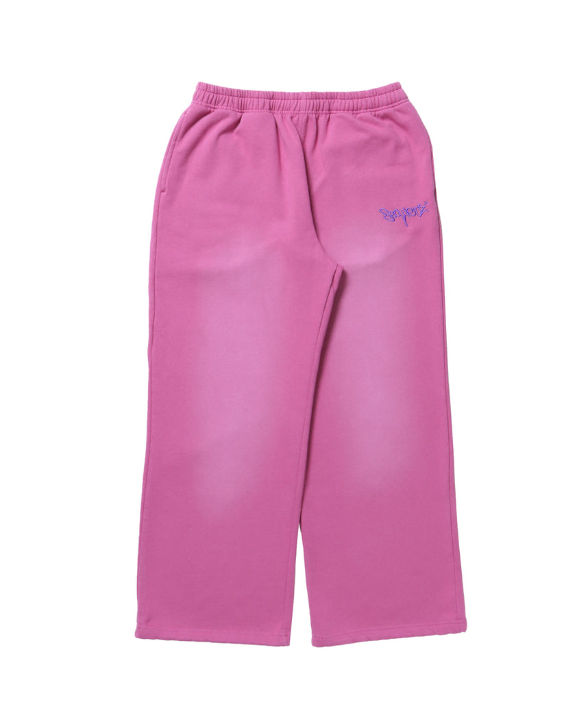 LOGO APPLIQUE SWEAT PANTS / フェード スウェット オーバーサイズ ヴィンテージライク 裏起毛 ピンク