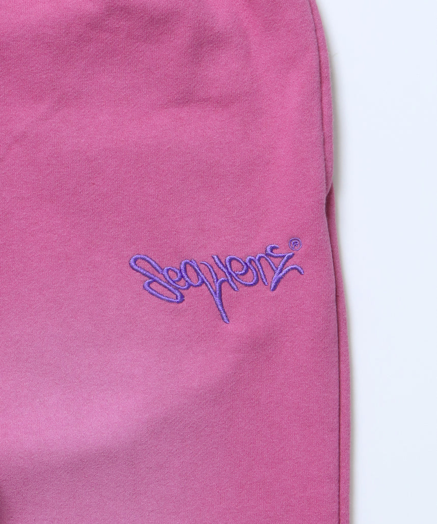 LOGO APPLIQUE SWEAT PANTS / フェード スウェット オーバーサイズ ヴィンテージライク 裏起毛 ピンク