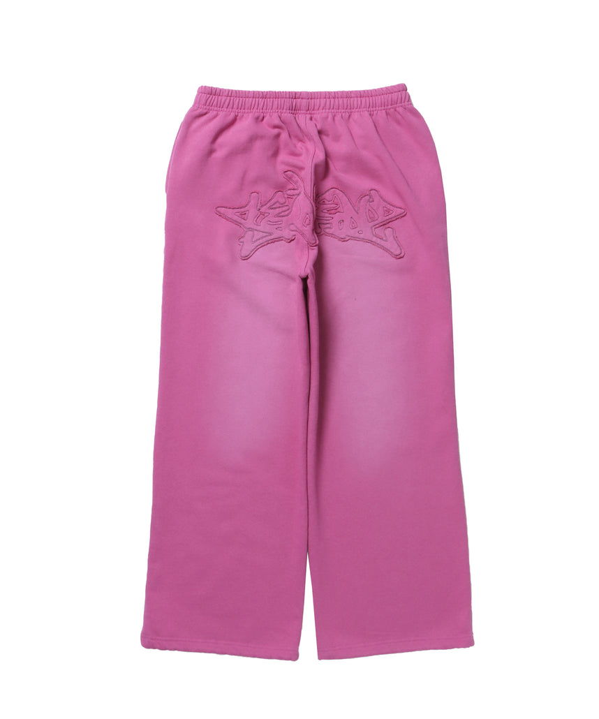 LOGO APPLIQUE SWEAT PANTS / フェード スウェット オーバーサイズ ヴィンテージライク 裏起毛 ピンク